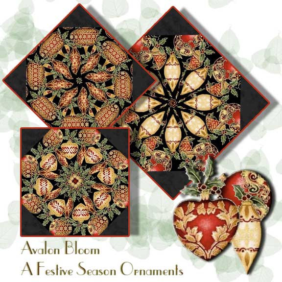 A Festive Season Ornaments Kaleidoscope Quilt Block Kit