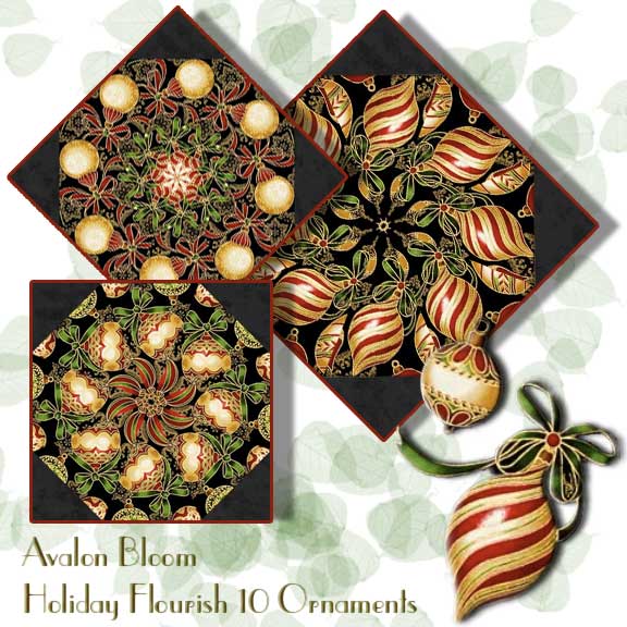 Holiday Flourish 10 Ornaments Kaleidoscope Quilt Block kit