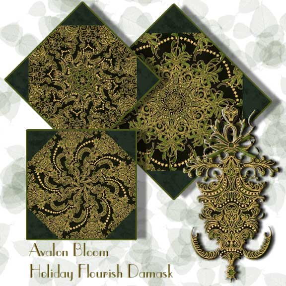 Holiday flourish Damask kaleidoscope Quilt Block kit