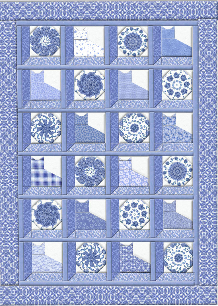 Kaffe Fasset Big Leaf Blue Kaleidoscope Quilt Block Kit