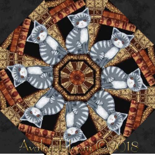 Cats in the Library Kaleidoscope Quilt Block Kit