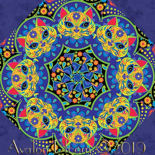 Bright Cat Sugar Skulls Kaleidoscope Quilt Block Kit