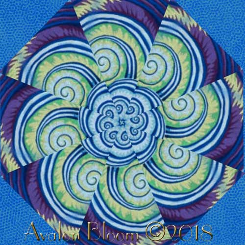 Kaffe Fassett Spiral Shells Blue Kaleidoscope Quilt Block kit