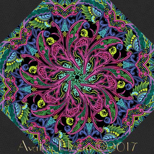 Paula Nadelstrn Kismet Dragonette Blue  Kaleidoscope Quilt Block