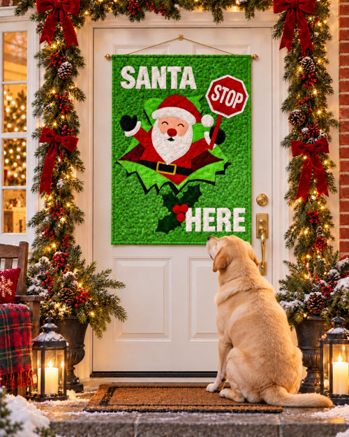 Santa Stop Here Laser Cut Appliqué Quilt Door Hanging