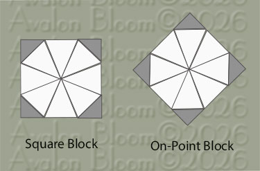 Regular square kaleidoscope quilt block vs on-point kaleidoscope quilt block