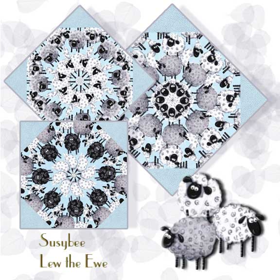 Susybee Lew the Ewe Blue Kaleidoscope Quilt Block Kit