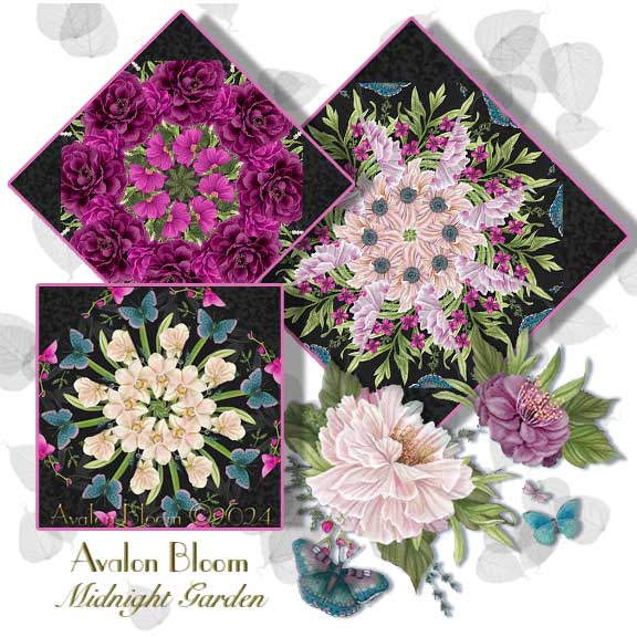 Pre-cut Kaleidoscope Quilt Block Midnight Garden