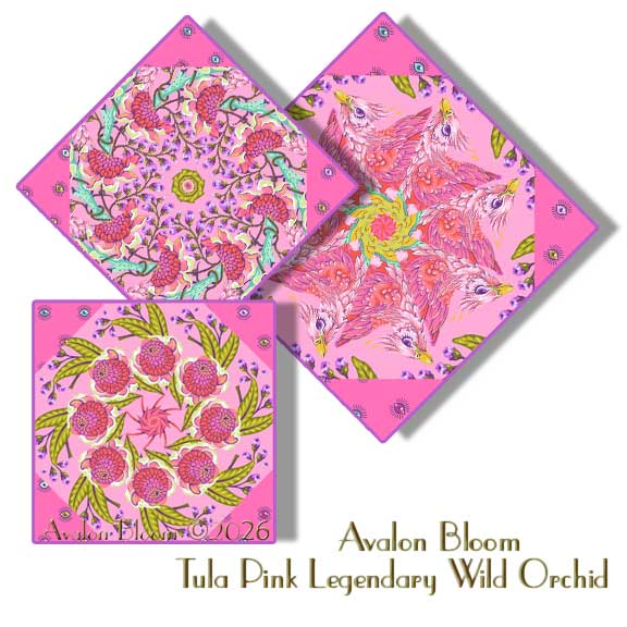 Tula Pink Legendary Hot Wings Wild Orchid Precut Kaleidoscope Quilt Blocks