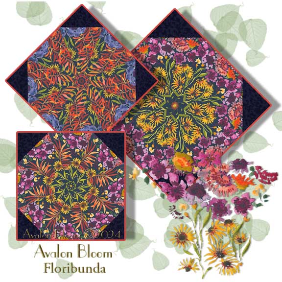 Floribunda Midnight Child Pre-cut Kaleidoscope Quilt Block Kit