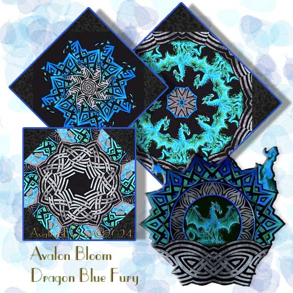 Dragon Blue Fury Kaleidoscope Quilt Pre-cut Block Kit