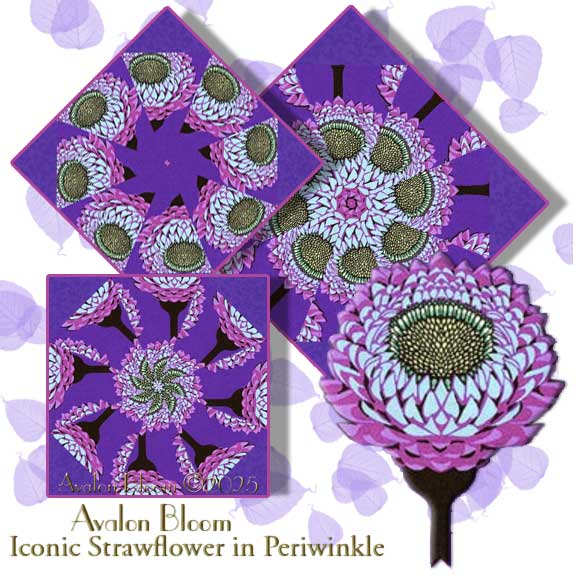 Iconic Strawflower in Periwinkle Kaleidoscope Quilt Block Kit