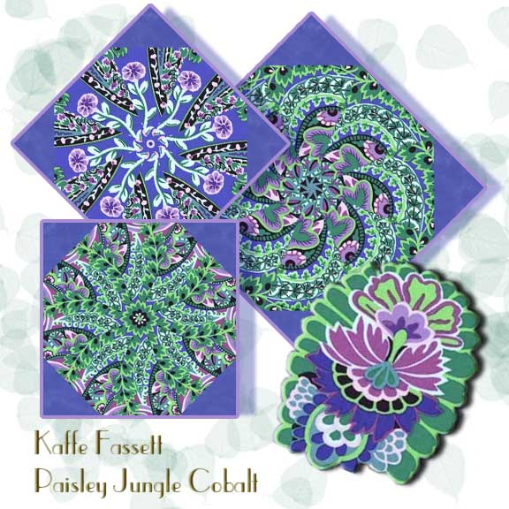 Kaffe Fassett Jungle paisley Cobalt Kaleidoscope Quilt Block Kit