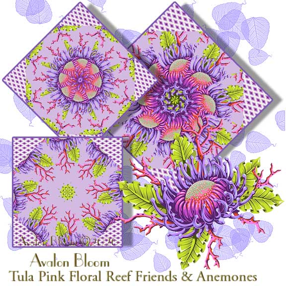 Tula Pink Floral Reef Friends & Anemonies Ultraviolet Kaleidoscope Quilt Block Kit
