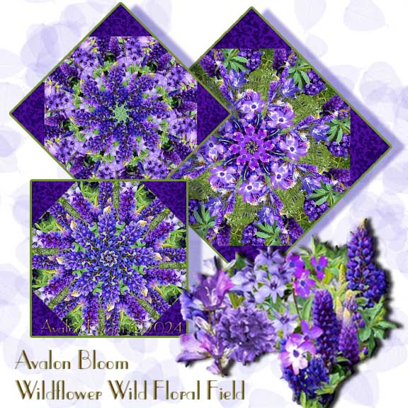 Wildflower Wild Floral Field Purple Kaleidoscope Quilt Block Kit
