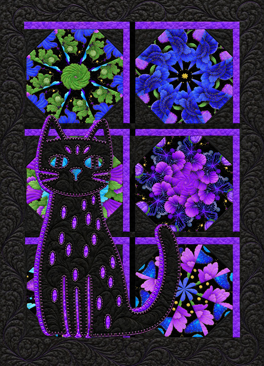 A Trio of Purrfect View Laser Cut Appliqué Cat Quilt Wall Hangings