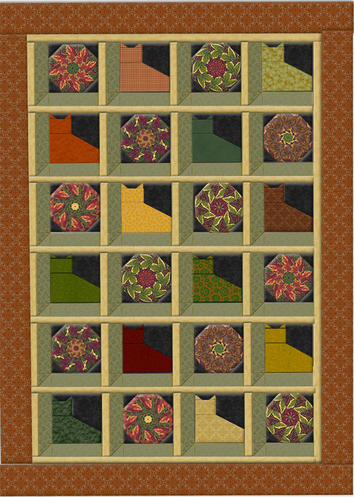 Cats in the Window with Kaleidoscopes Quilt Pattern