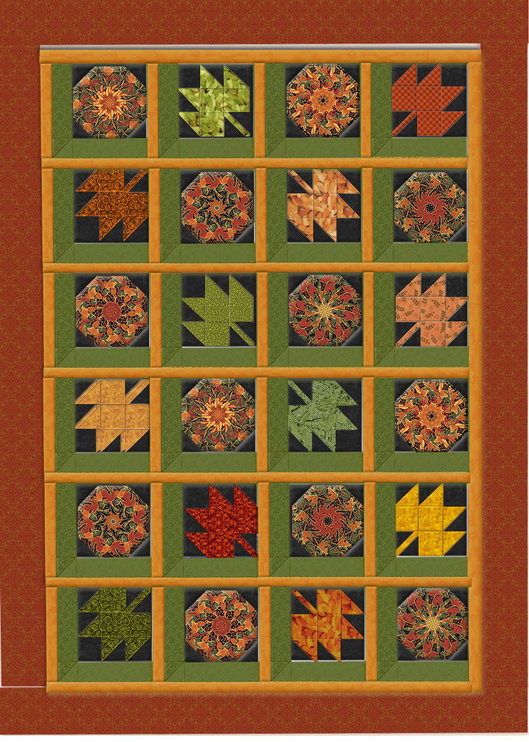 Leaves in the Window precut kaleidoscope Quilt