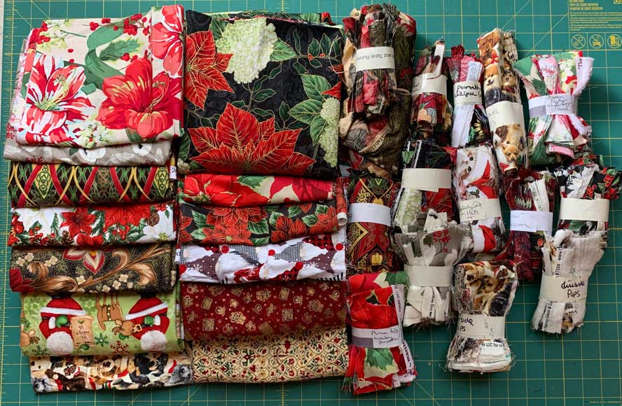Christmas Stash Box of Fabrics and Scraps