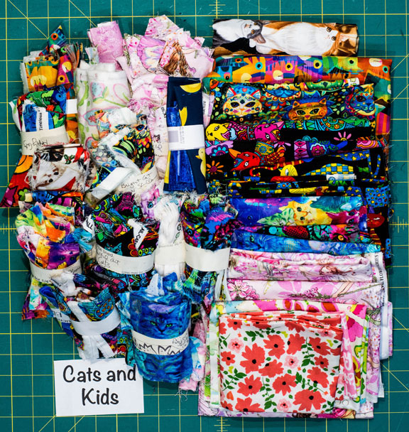 Cats and Kids Stash Box of Fabrics and Scraps