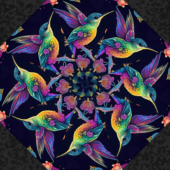 Night garden Hummingbird Kaleidoscope Quilt Block Kit