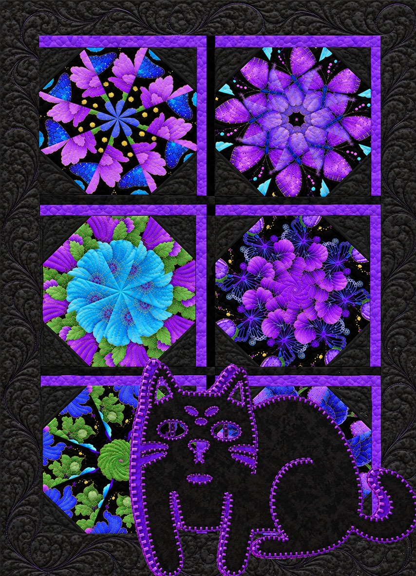 A Purrfect View Laser Cut Appliqué Cat #2 Quilt Hanging