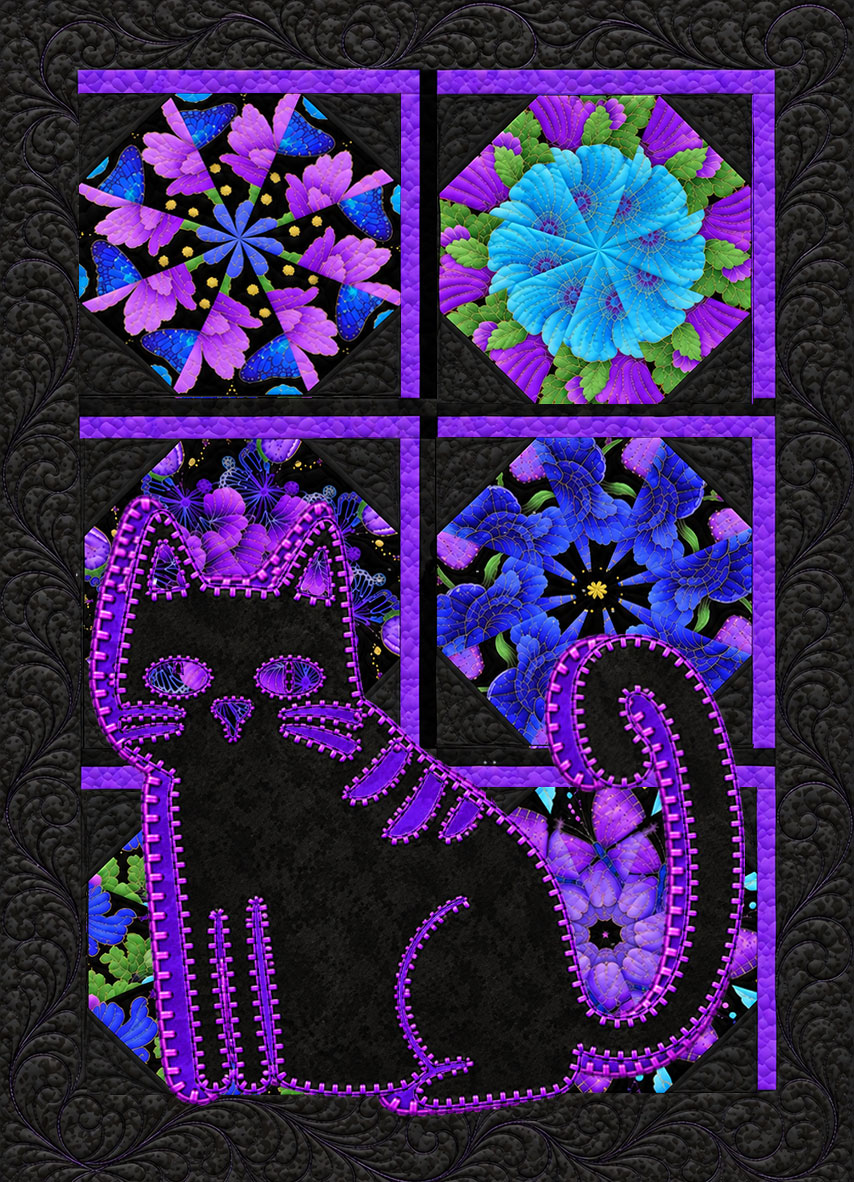 A Purrfect View Laser Cut Appliqué Cat 3 Quilt Hanging