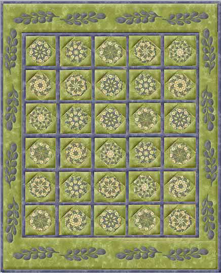 True Love Fern On-Point Kaleidoscope Quilt Kit with Precut kaleidoscopes and Appliqués