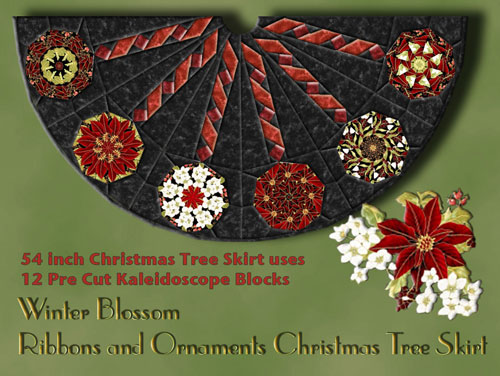 Winte Blossom Ribbons and Ornaments Christmas Tree Skirt