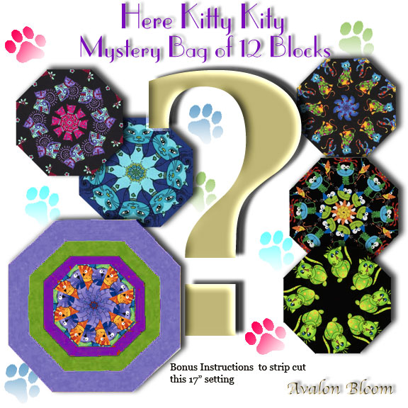 Ktty Cat Mystery Bag of 12 Kaleidoscope Quilt blocks